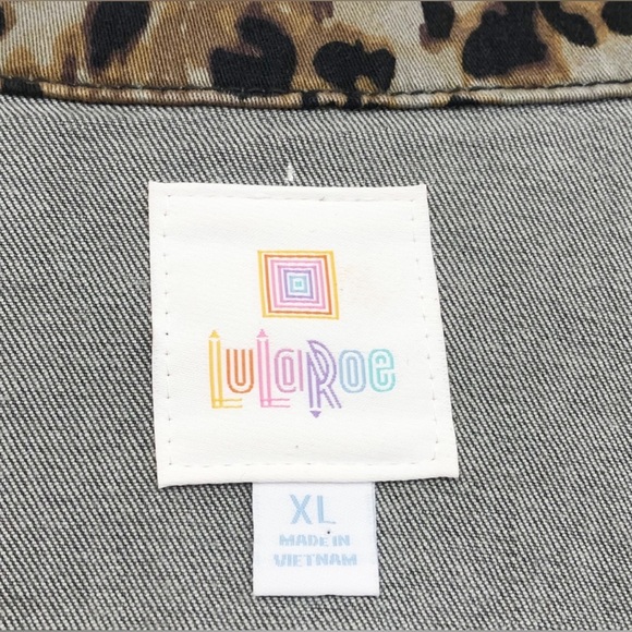 Lularoe Black Denim Leopard Print Stretch Jean Jacket XL - Picture 4 of 16